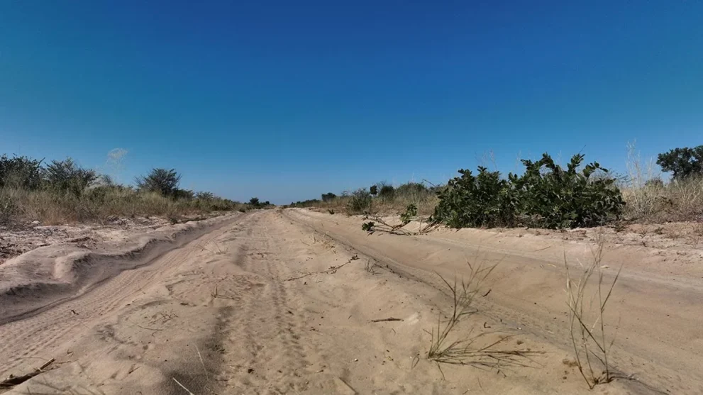 Sandige Straße im Khutse Game Reserve.